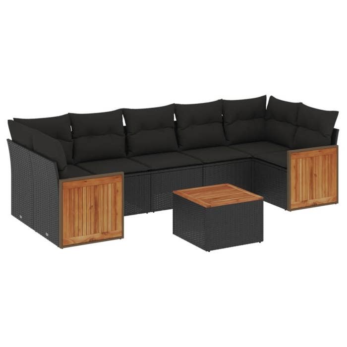 VidaXL Salon de jardin 8 pcs avec coussins noir résine tressée 3259892
