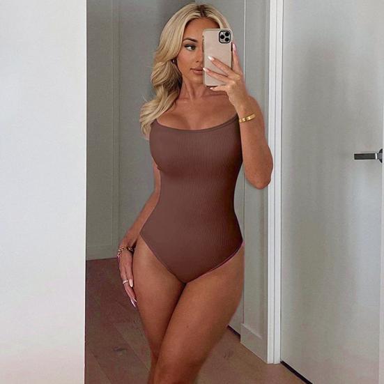 Šátek s výstřihem do U Pas Přiléhavý Dámské Body Žebrované Elastické Sexy Bez rukávů Pevné Skinny Romper Dámské oblečení