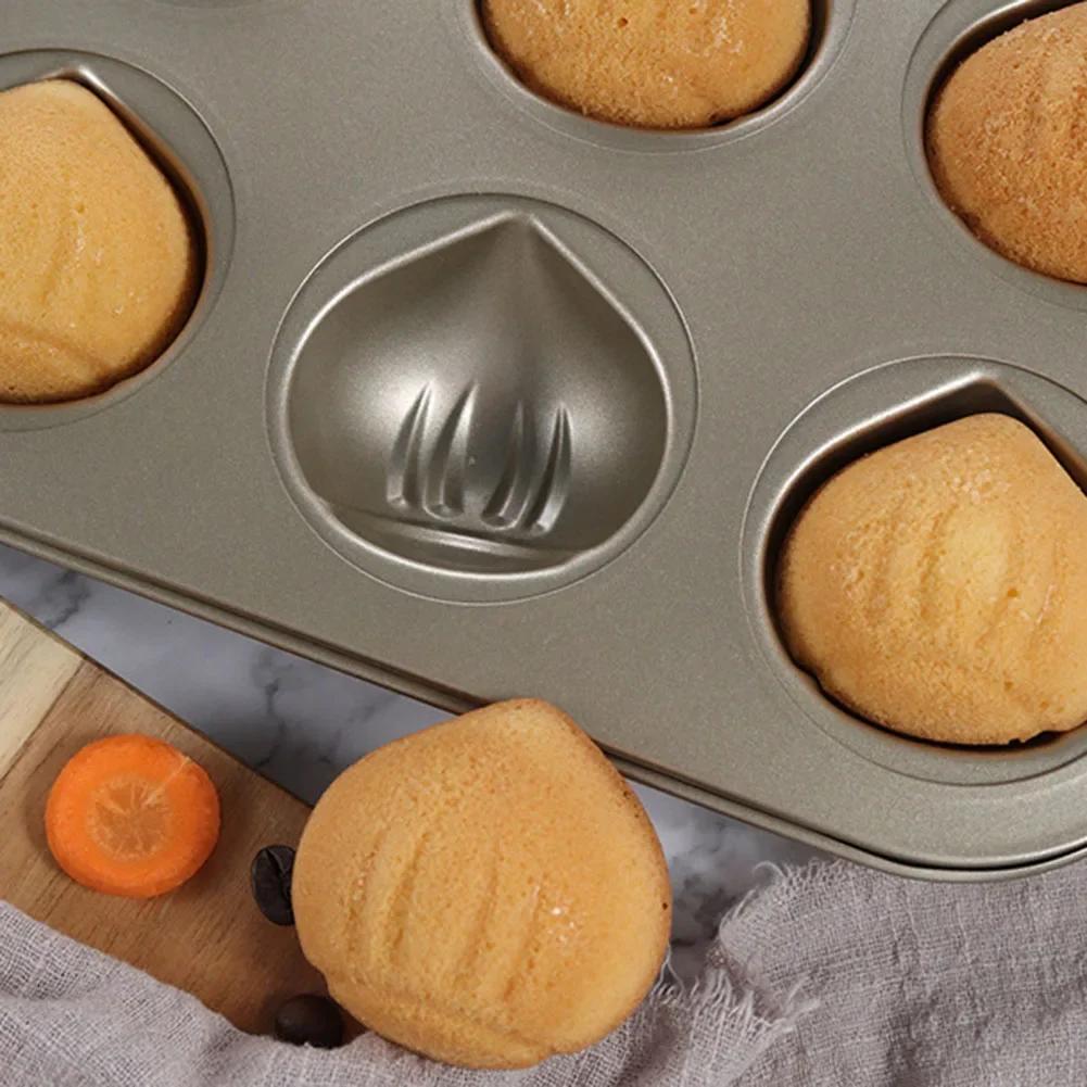 12 Cavity Chestnut Shaped Cake Pan Carbon Steel Non Bakeware for Oven Baking Pastry with Heat Resistant Coating