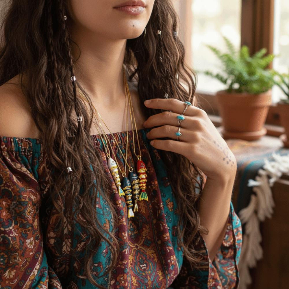 Colorful Glazed Necklace Ethnic Style Gold Jewelry Retro Enamel Fish Necklace  Jewelry Accessories