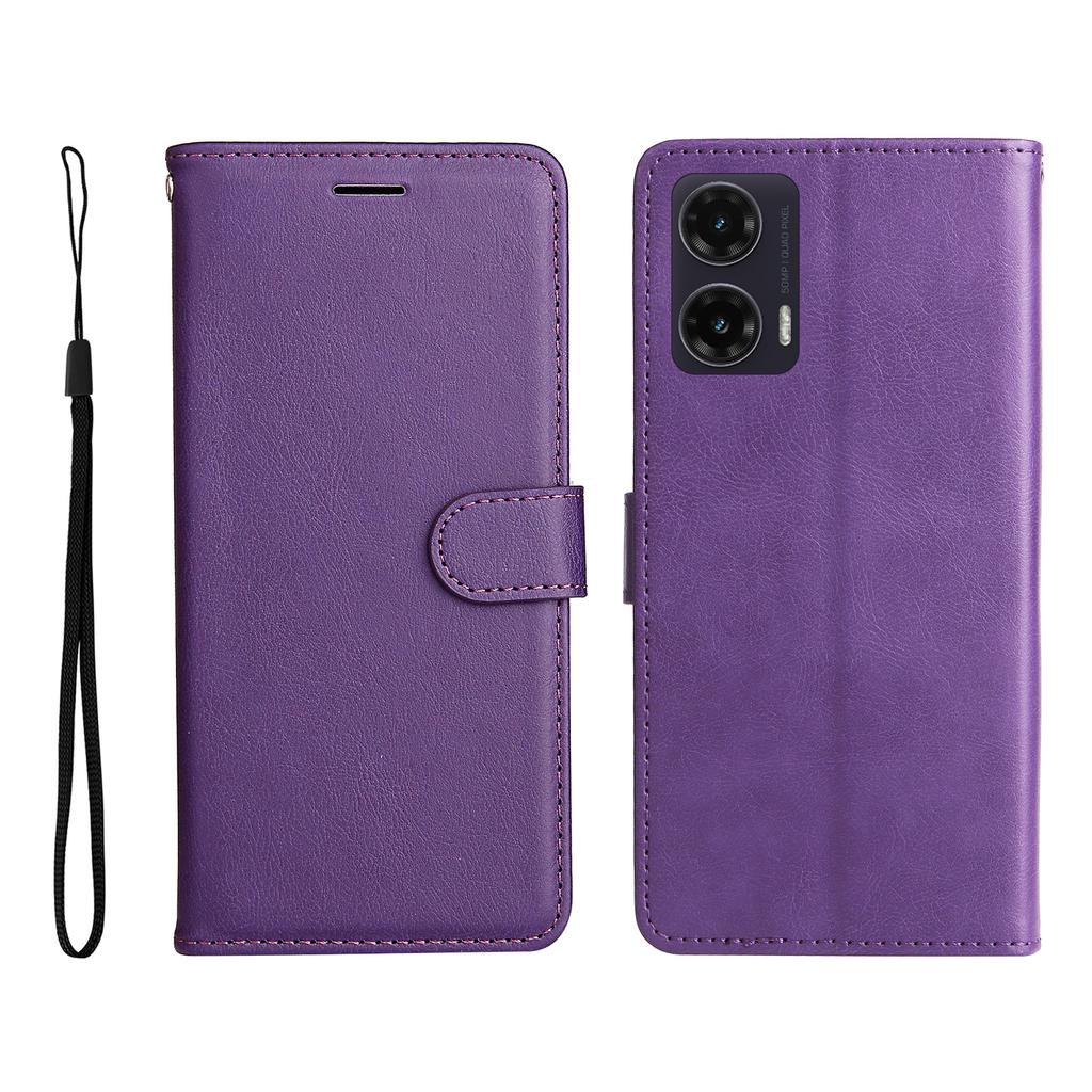 Für Motorola Moto G35 5G Leder-Brieftaschenhülle mit Riemen einfarbig Handy-Ständer-Abdeckung