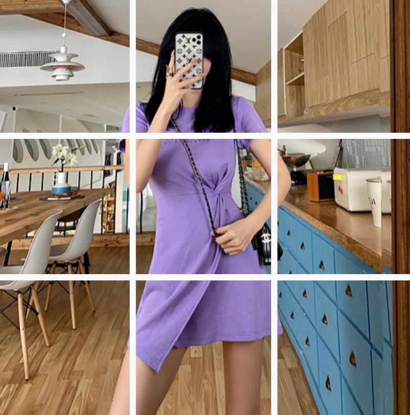 Purple French Embroidered Fashion Dress - Spring/Summer Waist-Defined Skirt for Women (Q426)