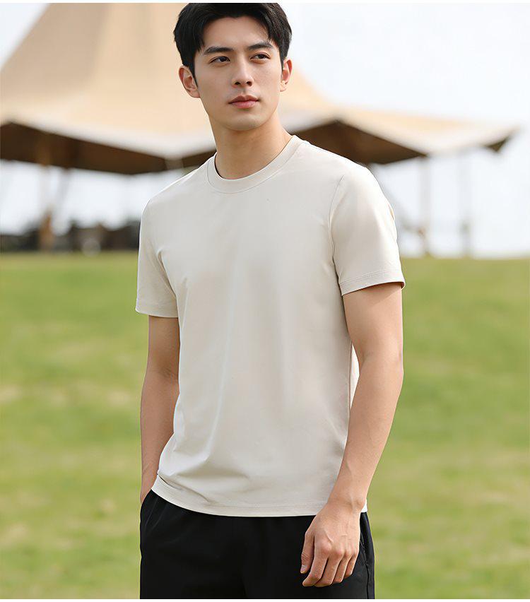 Summer Casual Lyocell Round Neck T-Shirt - Breathable Short Sleeve Base Layer