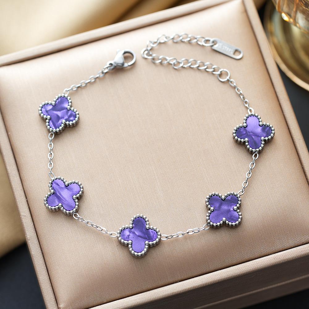 Colorful Lucky Four-leaf Clover Double-sided Bracelet Titanium Steel Non-fading Versatile Jewelry Ladies Bracelet