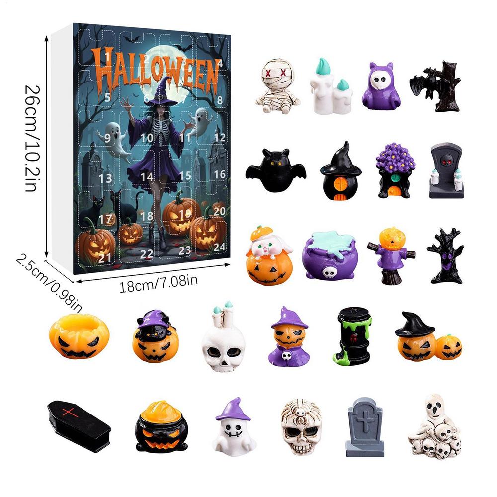 Halloween Advent Calendar 24pcs Pumpkins Skulls Halloween Collectibles Creepy Statues Halloween Horror Advent Gift Box For Desk