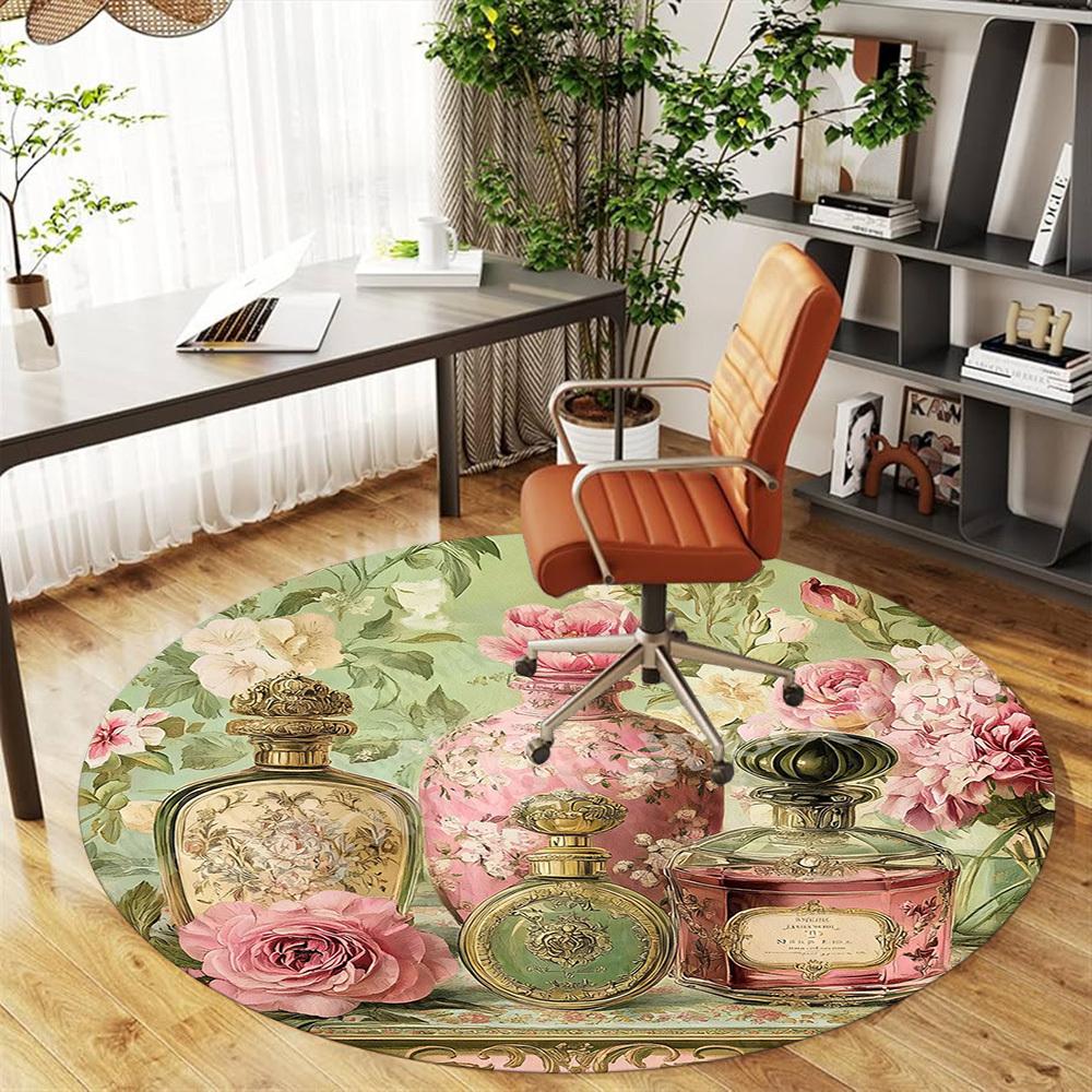 1 STuks Bloemige Parfum Kantoor Ronde Vloerkleed, Onder Kantoormeubilair Slaapkamer Woonkamer Huisdecoratie, Tapijt voor Kantoor -1110079