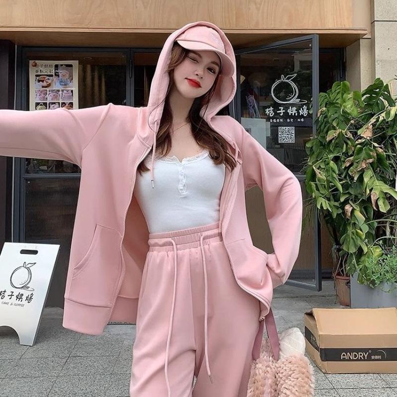 Autumn and Winter Large Size Lazy Sportswear Suit Women's Loose Sweatshirt High Waist Wide Leg Pants Slimming Two Piece Set