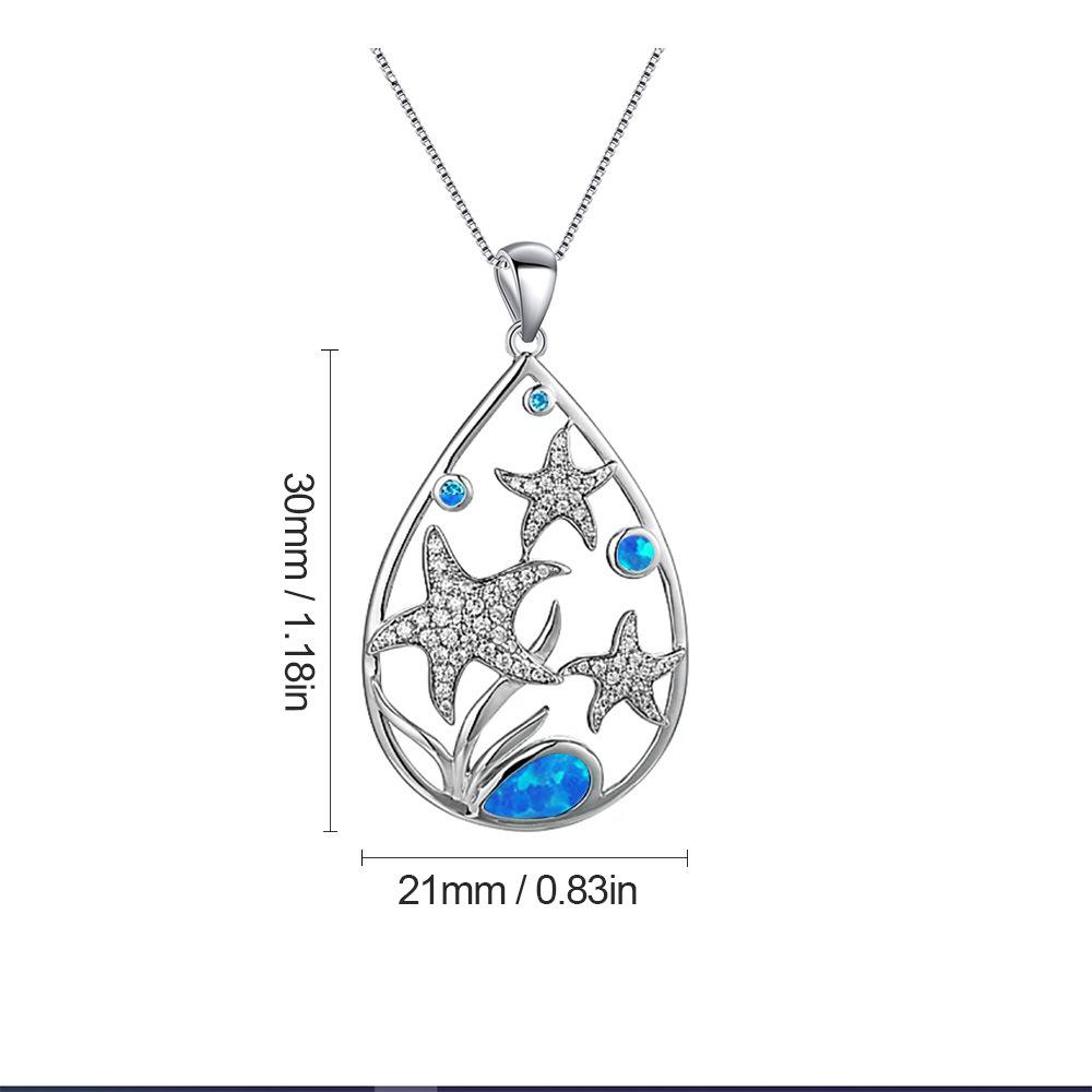 Necklace with Sweater Chain Design: Opal Blue Starfish Pendant for Women