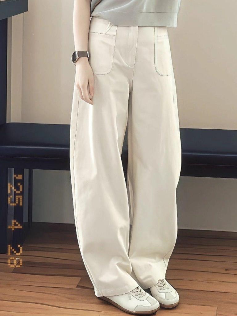 Plus Size Korean Style Casual Summer Outfit: Knit T-shirt & Wide Leg Pants Set for Women