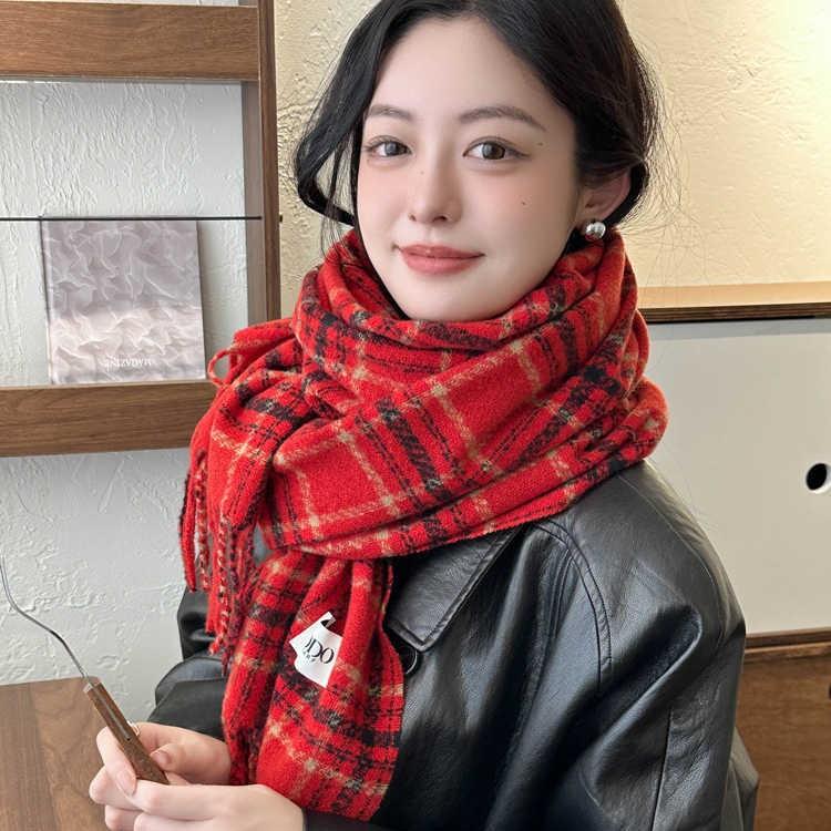 Xin Bang Bang Szalik Kobieta Zima Ciepły Kratka Szyja Para Szal Vintage Kratka Pogrubiony
