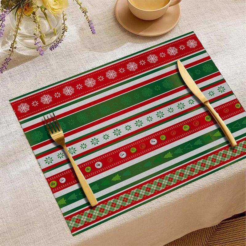 Christmas Ethnic Style Linen Placemats Table Utensils Heat-resistant and Heat-insulating Mats Christmas Decorations