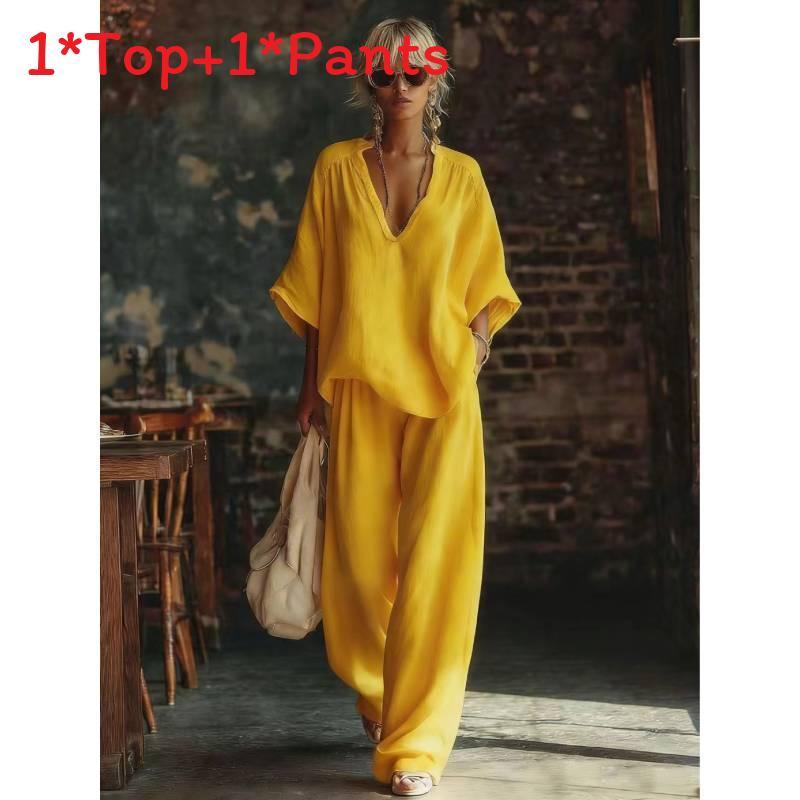 Summer Womens Casual Twopiece Set With Cotton Linen Fabric For Comfortable Daily Wear