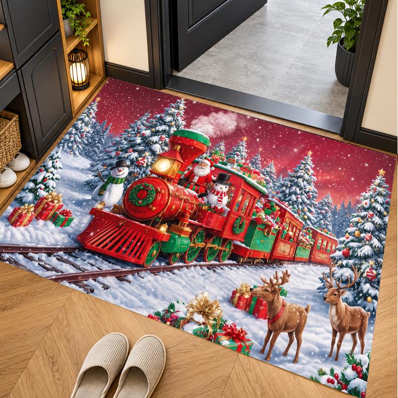 Christmas Theme Floor Carpet, Soft Area Rug, Xmas Indoor Home Holiday Decoration