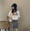 2024 Korean Summer Loose Round Neck Letter Print Mid-Length Casual Short Sleeve Women's T-Shirt