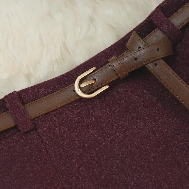 Jupe A-line en laine à taille haute et taille élastique pour femmes - Jupe longue fourreau d'automne/hiver pour les déplacements