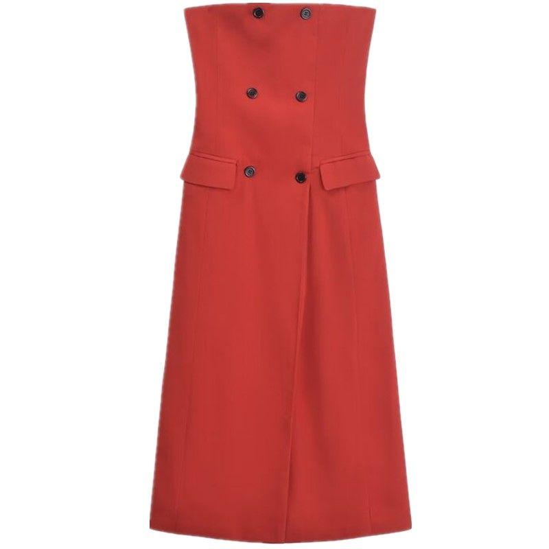 

Fashion Style 2024 Spring New Arrival Women s Clothing Slim-Fit Red Pocket Decoration Tube Top Dress 8659707 632 Red S