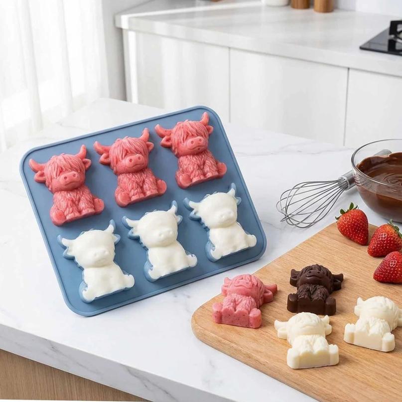 Silicone 3D Highland Cow Ice Cube Tray Easy To Demold Highland Cattle Casting Moulds for Handmade Wax Soap Craft Home Decor
