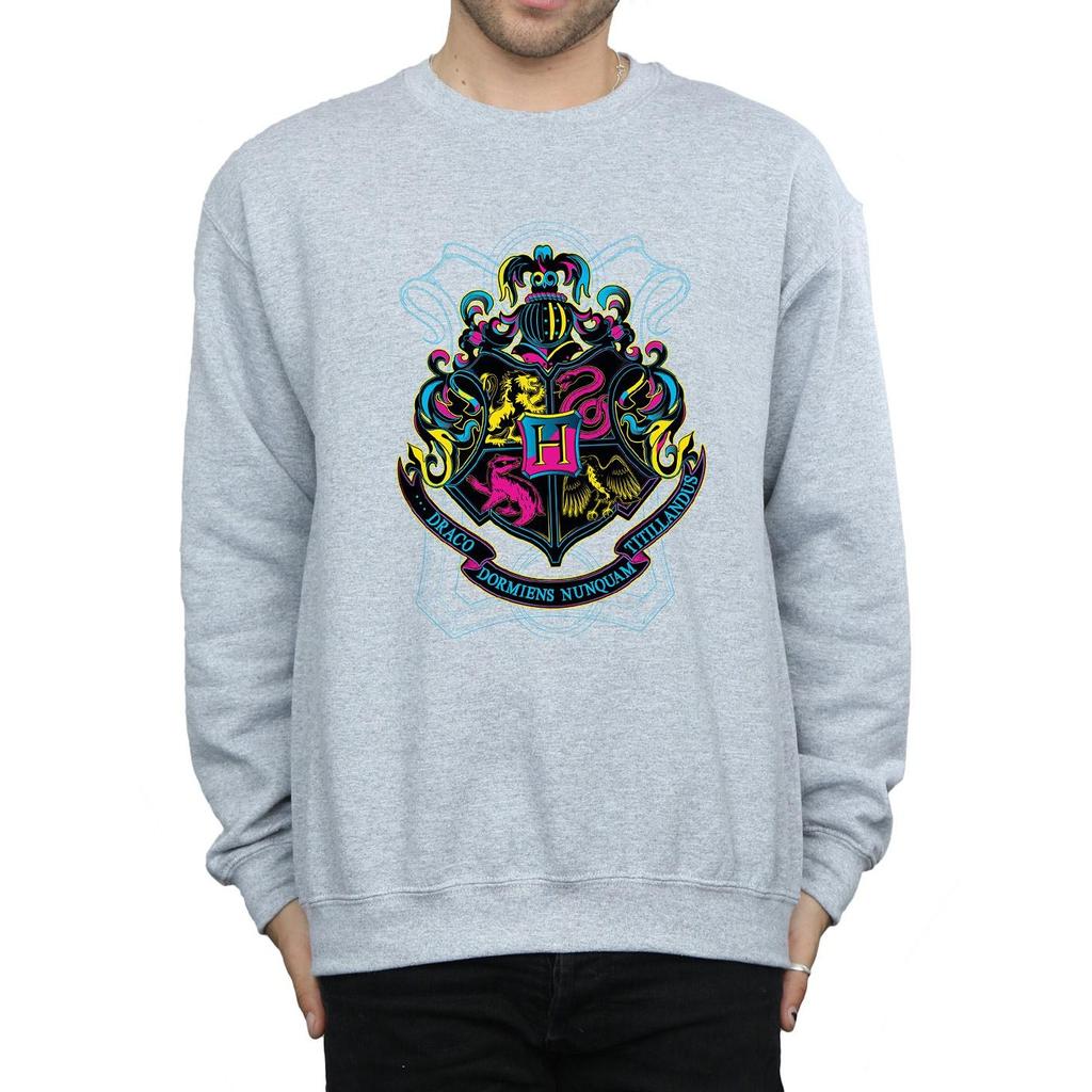 HARRY POTTER Mens Neon Hogwarts Crest Sweatshirt
