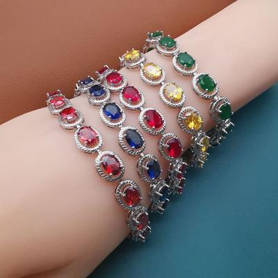 European and American Multi Colored Zircon Bracelet with Simple Oval Hollow Out Design for Women