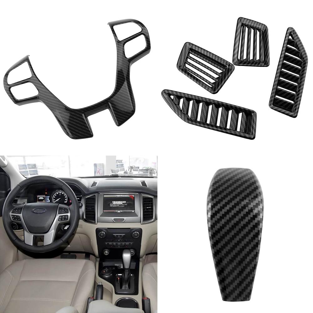 Car Steering Wheel Button Panel Gear Shift Knob AC Outlet Cover Trim Sticker for Ford Everest 2015-2019 Ranger 15-17 Accessories