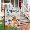 DLZDN Welcome 4th of July Golden Retriever Garden Flag 12×18 Inch Double Side Vertical Burlap Farmhouse Yard Flag Independen