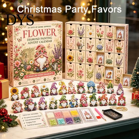 Christmas Party Favors Gnome Advent Calendar, 24 Day Countdown Box with Faux Diamond Holiday Season Toys Painting Craft Accessories, Collectible