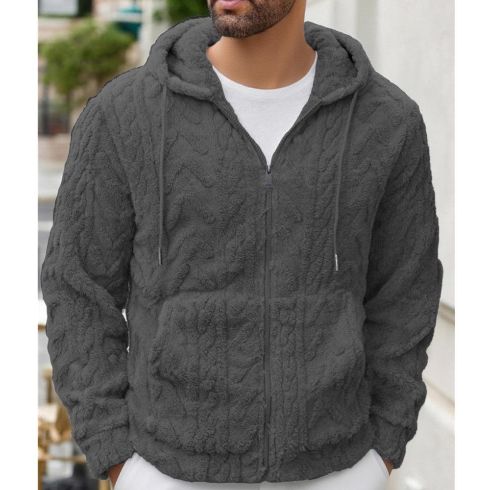Mens Elegant Leisure Casual Plush Hooded Jacket European Style 2025 Winter Classic Basic Tops Outerwear Men Slim Comfy Jackets
