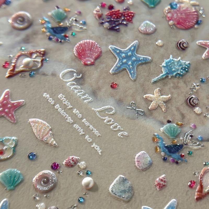 Relief Shell Starfish Nail Stickers Cute Starfish Decorative Stickers For Nails Diy 3D Self Adhesive Summer Nail Decals
