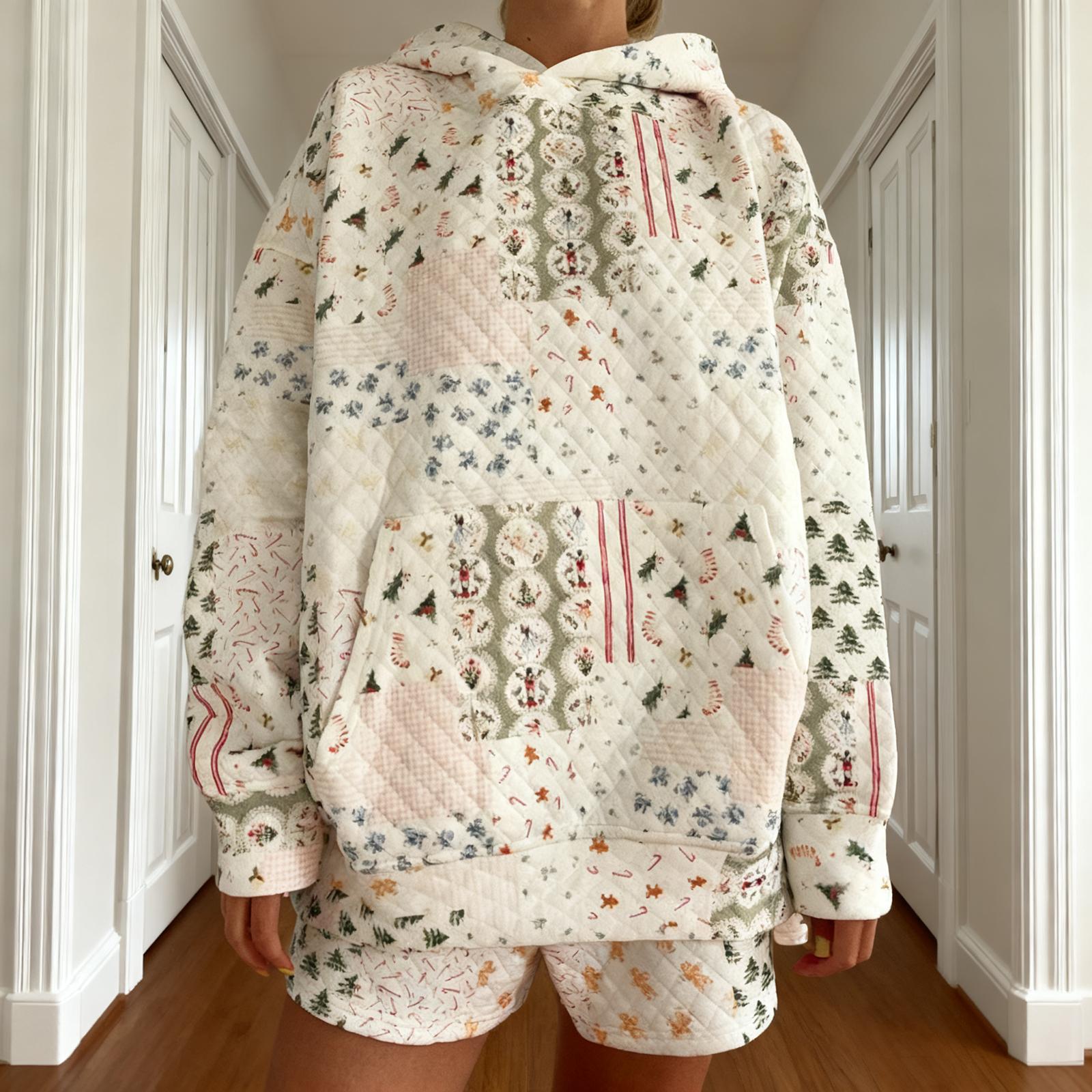 

Женский модный свитшот-пуловер с капюшоном и длинными рукавами с принтом, с эластичной талией и повседневными спортивными брюками, комплект из двух предметов XL хаки