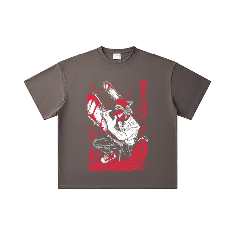 260 GSM Double Yarn 32 Count 100% Cotton Chainsaw Man V28 Denji Print Unisex Heavy Cotton T Shirt