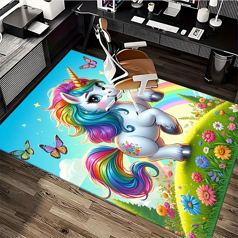 1pc Rainbow Unicorn Chair Mat - Anime Cartoon Design, Non-Slip Carpet for Office Chairs, Festive Gift, Suitable for Home Decor, Living Room, Bedroom,