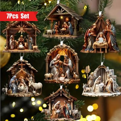 7-Piece Christmas Decoration Set - Nativity-themed Decor for Home and Holiday Parties Christian New Year Decor Car Interiors