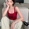 Red Sleeveless Short Suspender Vest for Women Ins Summer New Style Ins Slim Print Sweet and Cool Hot Girl with Inner Top Outside Wear
