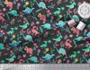 Soimoi Black Japan Crepe Satin Fabric Aster Flower & Dinosaur Kids Print Fabric by Metre 42 Inch