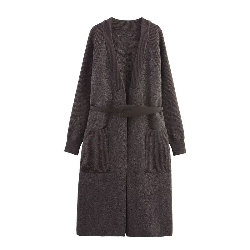 Kaslead New Women Clothes Western Style Fashion Simple Configuration Belt Knitted Coat