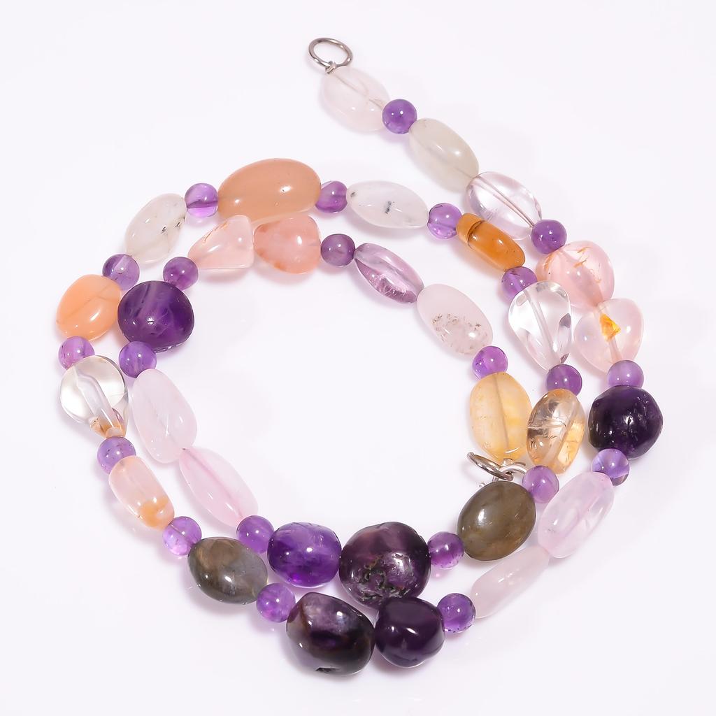 Natural Rose Quartz Crystal Amethyst Gemstone Beads Necklace 4-14 Mm 18" UB-7958 UB-7958