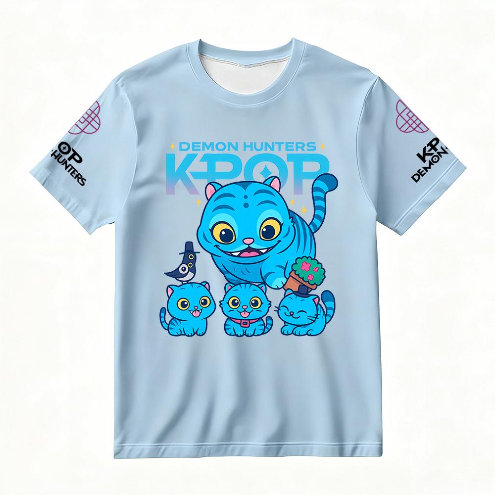 Summer Women's T-Shirt with KPop Demon Hunters Cute Cat Print Trendy Streetwear for Casual Daily & Festival Versatile Looks Y2k