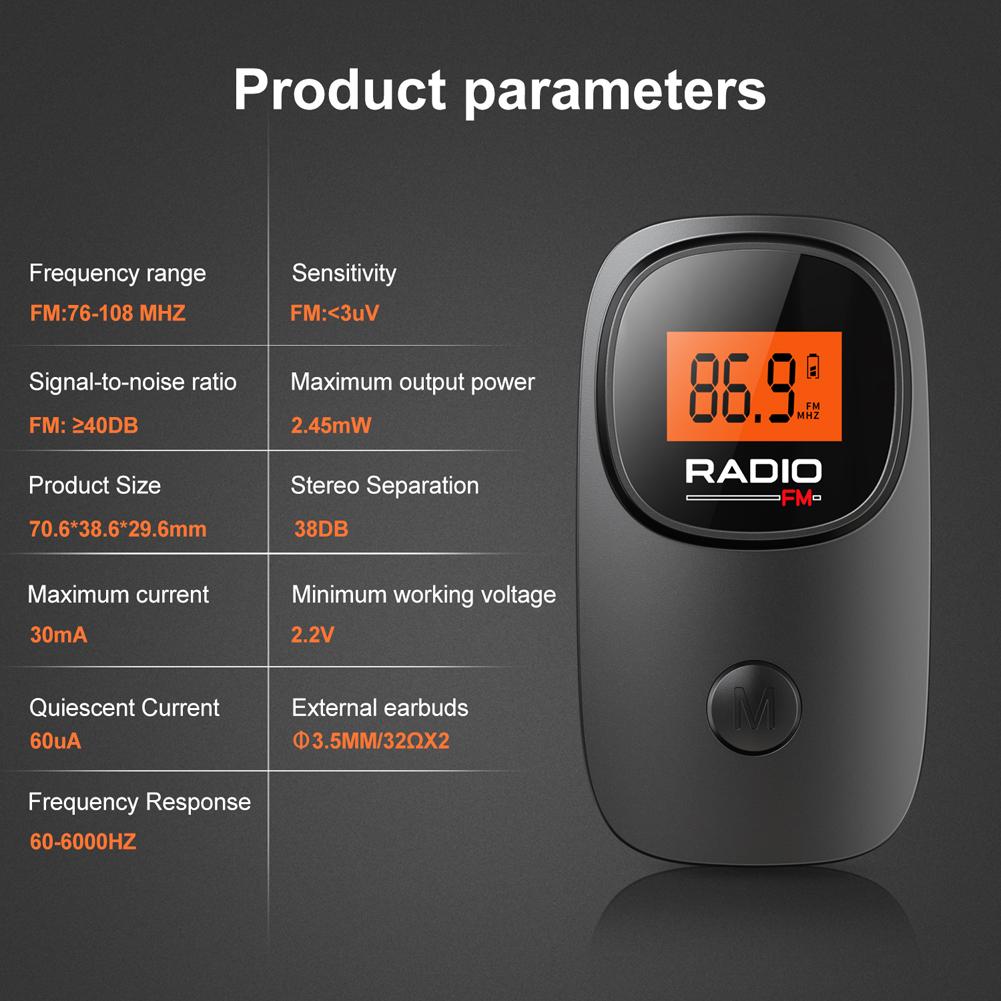Mini FM Radio Portable Digital Tuning Mini Radio Battery Operated Radio with Clip and Earphone for Walking Jogging