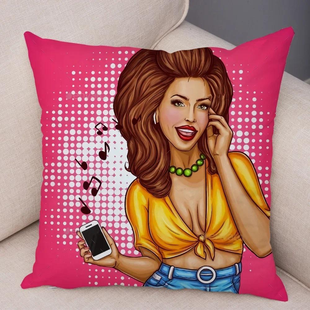 Home Decor Pop Art Style Women With Money Pillow Pattern Cushion Cover Suitable For Sofa Bedroom Car Pillow Cover