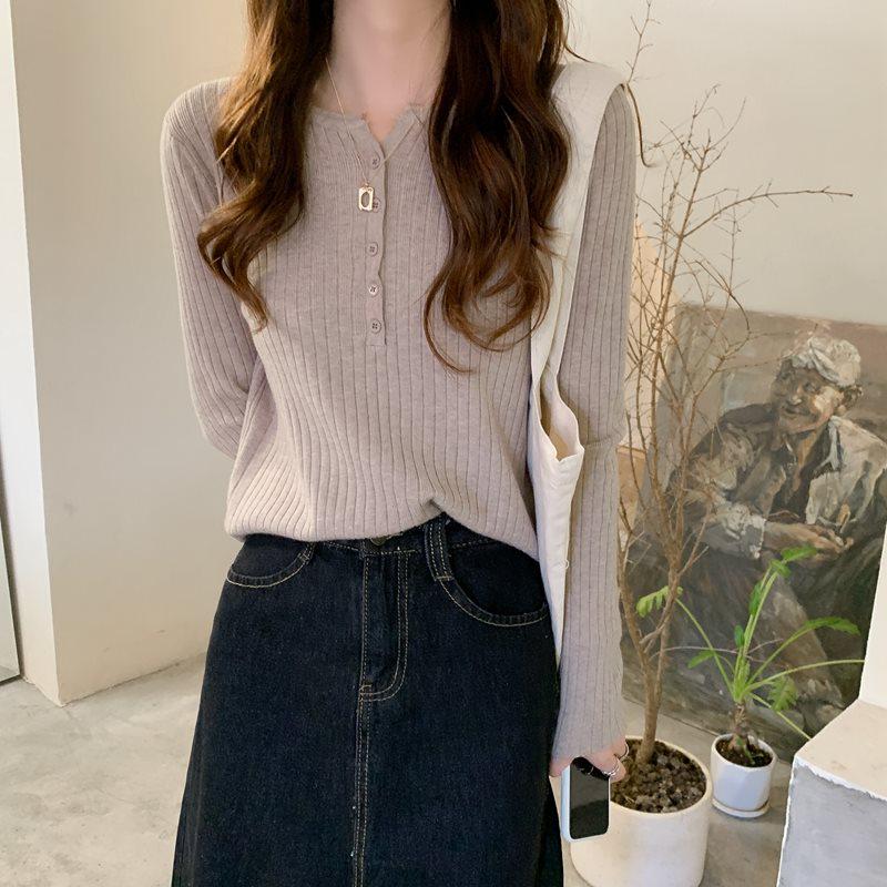 Spring Japanese Style Slimming Long Sleeve Knitted Top for Women