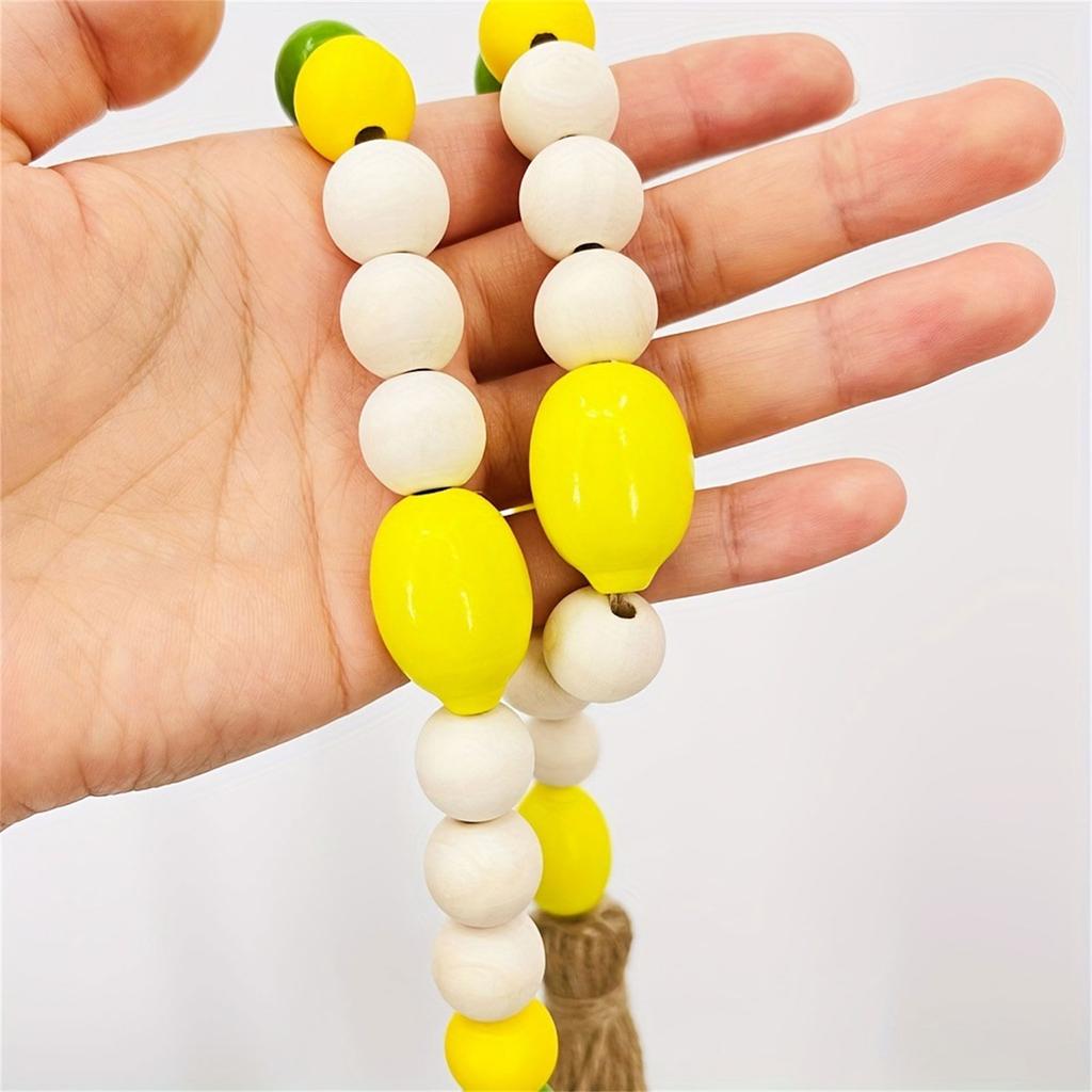 Lemon Wood Beaded Garland with Rustic Tassels Lemon Farmhouse Rustic Beads Summer Country Style Home Tiered Tray Decor