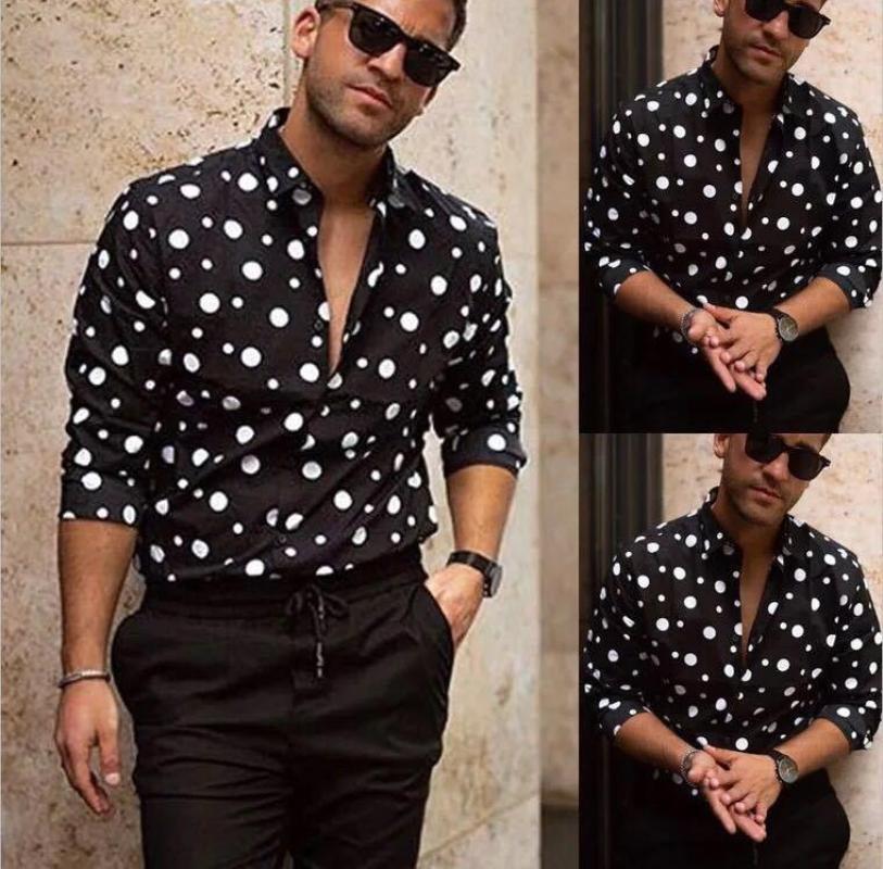 Men's Shirts Spring and Autumn Fashion Polka Dot Printing Long-sleeved Shirts Casual All-match Long-sleeved Shirts for Men