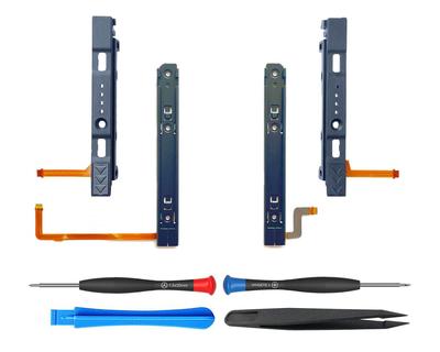 ElecGear Replacement Slide Compatible with Switch OLED Model and Joy Con Left and Right Metal T Tracks and Plastic Slider with Flex Cable Repair Parts
