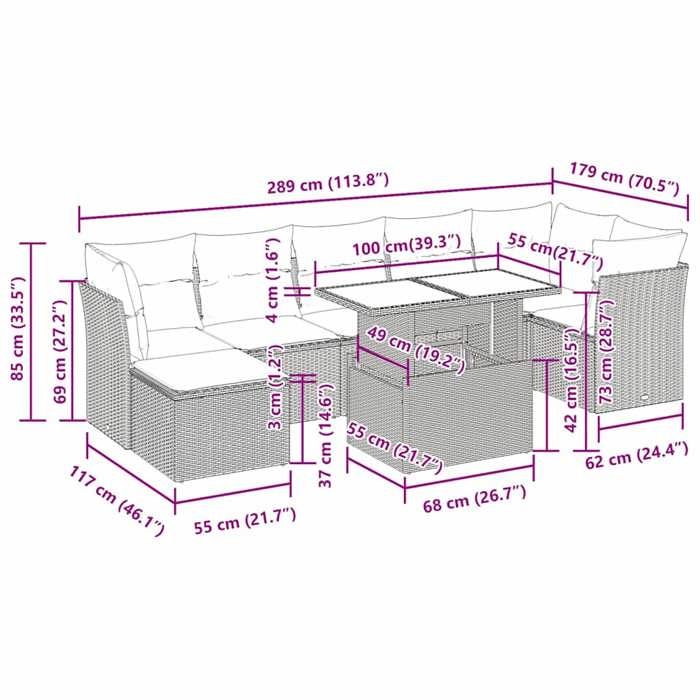 VidaXL Garden Lounge Set with Cushions 8 Pcs Grey Braided Resin Acacia 3326202