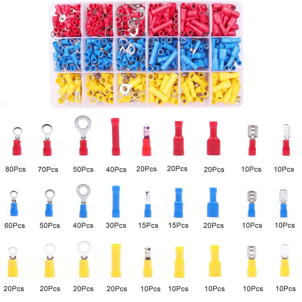 Knoweasy Wire Terminal Crimping Tool Kit Insulated Ratchet Crimping Tool with 700 and Ring Crimp Terminal Connectors - AWG20-10 Butt, Bullet, Spade,