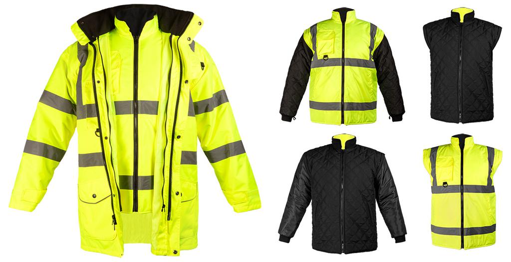 5-in-1 Warning Work Jacket, Insulated, Yellow, Size L