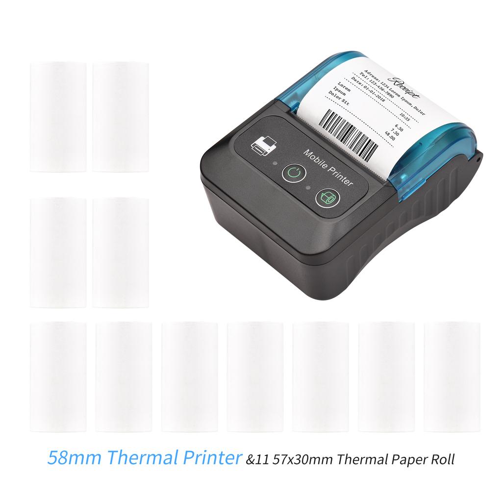 Bisofice Portable 58mm Receipt Thermal Printer 2 Inches Mini Mobile Pocket Printers with 6 Thermal Paper Roll