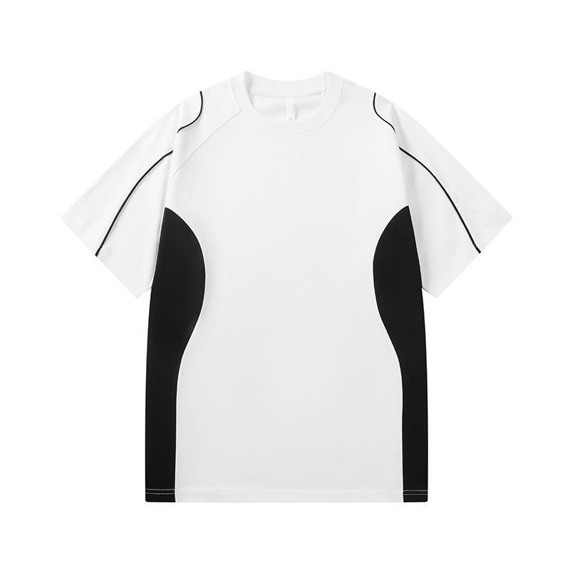 Herren Lockeres Patchwork Kurzarm T-Shirt mit Kontrastfarben Vin