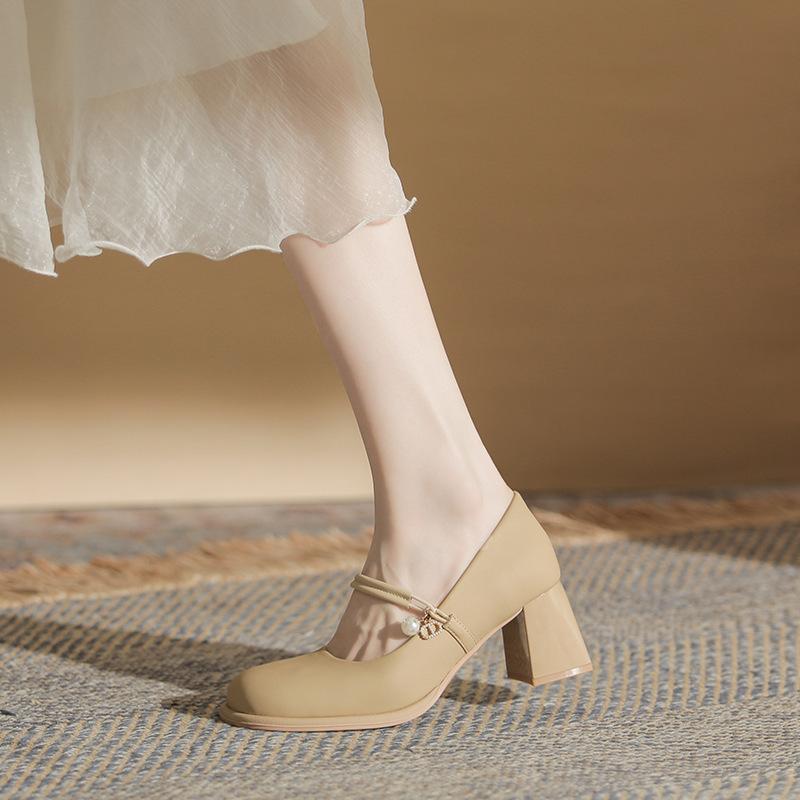 

Baikadi Mary Jane women s shoes high heels 2025 summer new cheongsam white pearl thick heel single shoes women 39