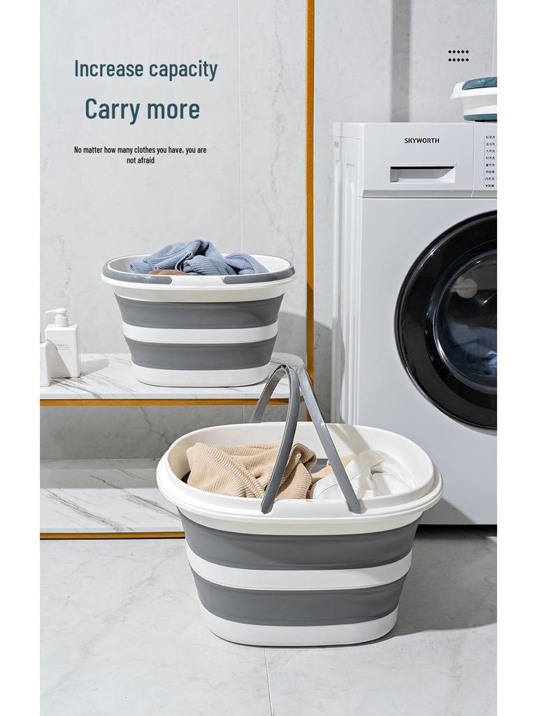 Foldable Household Storage Bucket with Handle - Large Capacity, Portable for Outdoor Camping, Car Use, or Laundry.